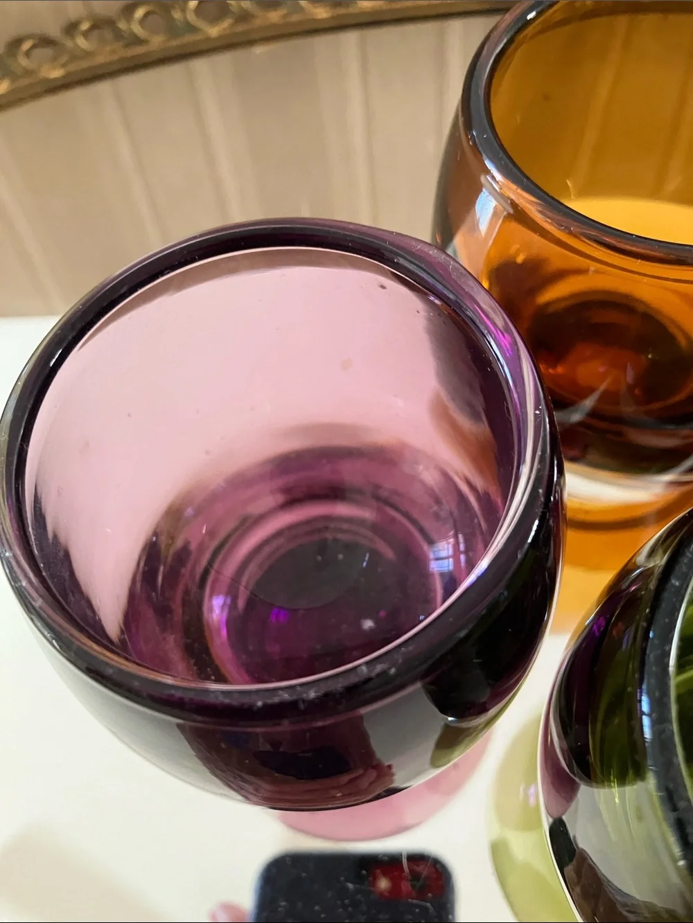 Crate & Barrel 4 Glass Voltive Candle Holders. Heavy Base, Made in Poland